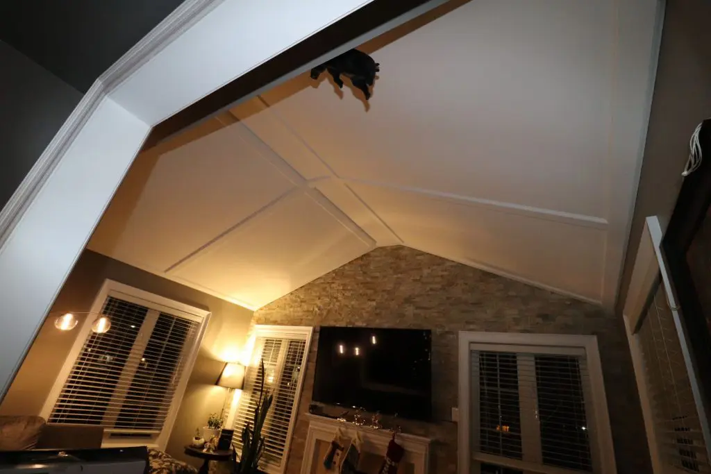 custom waffle ceiling in amazing family room